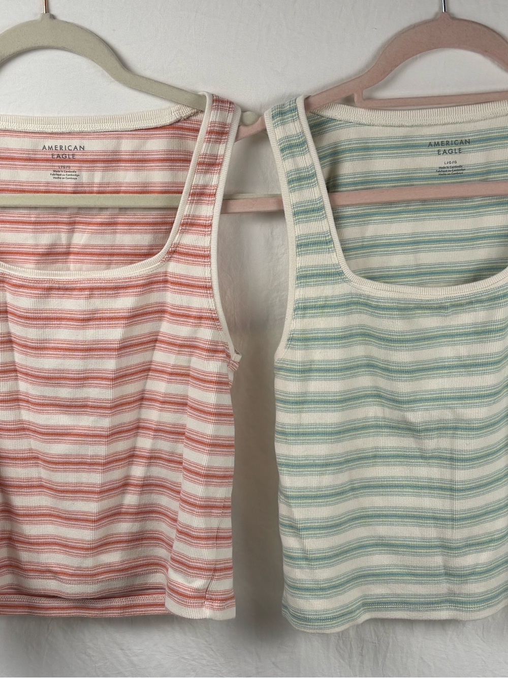 American Eagle Outfitters lot of Large cami Striped Tank Tops - Pink and Mint